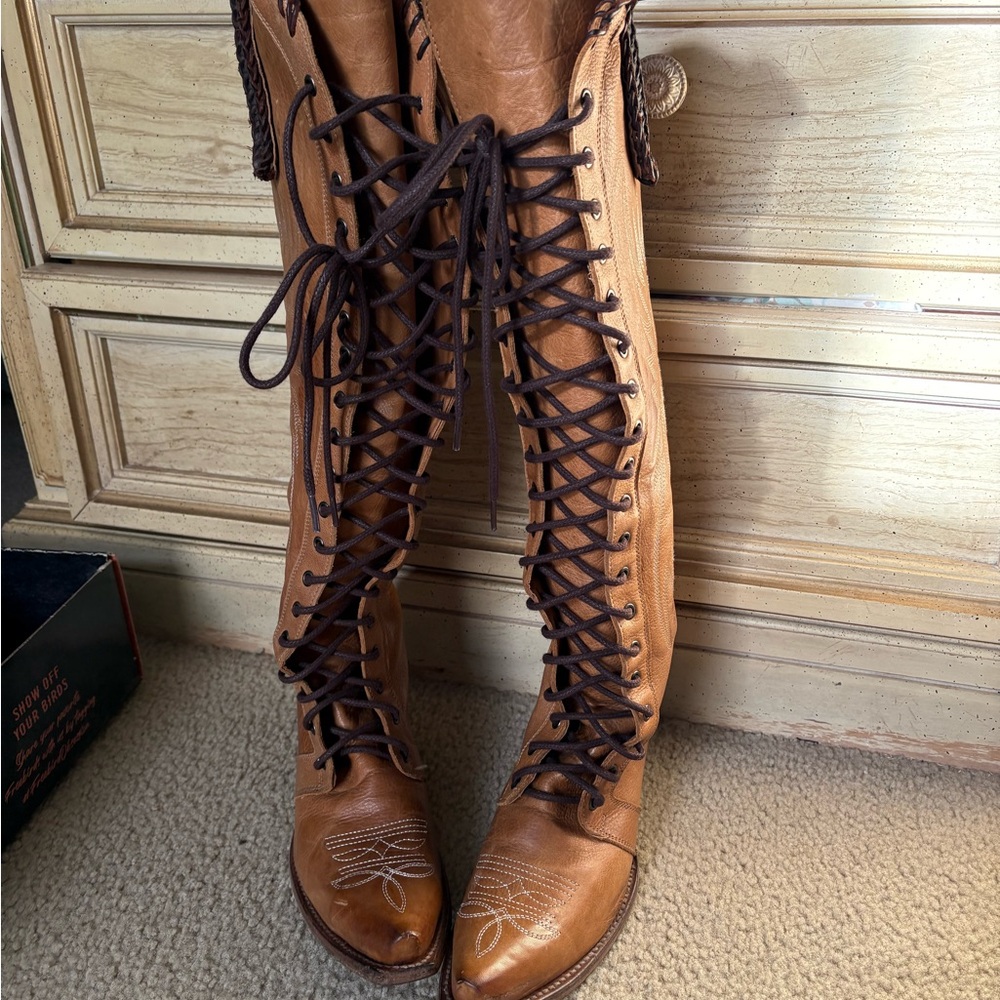 Tall Lace-Up Women's Leather Boots in Brown